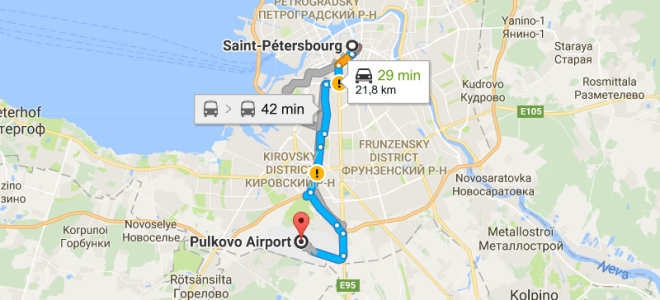 Аэропорт Пулково на карте Санкт-Петербурга